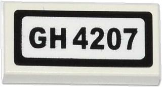 Lego Tile 1 x 2 with 'GH 4207' Pattern (Sticker) - Set 4207 / White