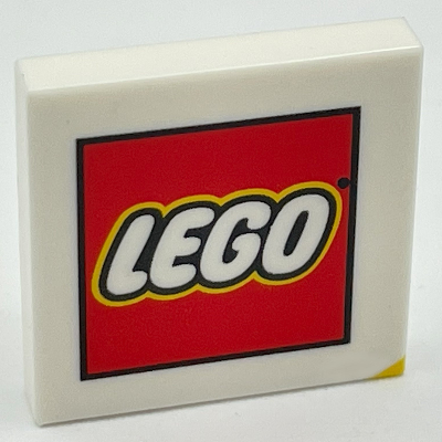 Lego Tile 2 x 2 with 'LEGO' Logo and Yellow Bottom Right Corner Print