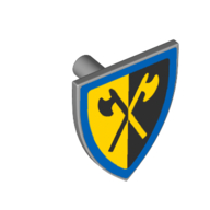 Lego Shield Triangular with Crusaders Crossed Axe and Blue Border Print / Light Bluish Gray