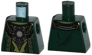 Lego Torso Asian Robe with Gold Stitchery and Round Silver Pendant Pattern / Dark Green