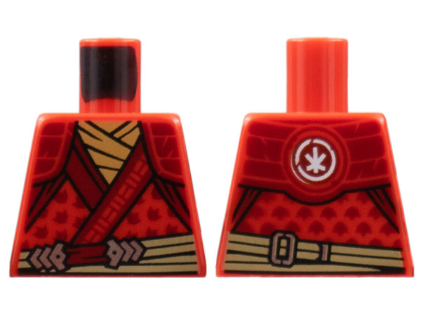 Lego Torso Tunic, Dark Red Hems and Leaves, Shoulder Pads, Medium Nougat Scarf, Tan Belt Pattern / Red