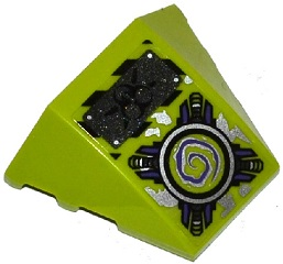 Lego Wedge 4 x 3 Triple Curved No Studs with Ultra Agents Toxic Emblem, Silver and Purple Spiral and Mechanical Pattern (Sticker) - Set 70169 / Lime
