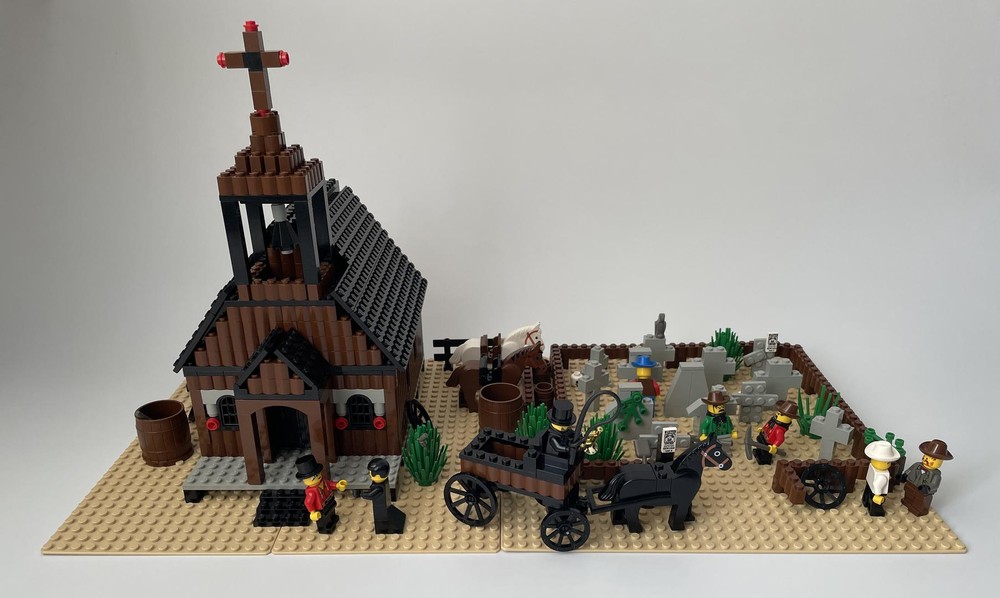 Lego Vintage western church with a cemetery
