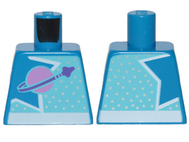 Lego Torso Dark Pink and Dark Purple Classic Space Logo, White Outlined Star and Silver Dots Pattern / Blue