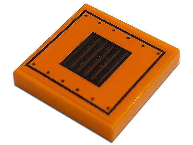 Lego Tile 2 x 2 with Black and Dark Brown Grille Plate with Rivets Pattern (Sticker) - Set 76193 / Orange