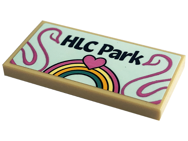 Lego Tile 2 x 4 with 'HLC Park', Rainbow, Magenta Heart and Swans Pattern (Sticker) - Set 41447
