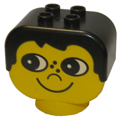 Lego Duplo Head Brick with Black Male Hair, Freckles and Eyes Looking Right / Yellow
