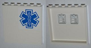 Lego Panel 1 x 6 x 5 with Medical Charts on Inside and EMT Star of Life on Outside Pattern (Stickers) - Set 4429