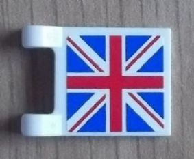 Lego Flag 2 x 2 Square with Flat Edge with United Kingdom Flag (Union Jack) Pattern on Both Sides (Stickers) - Set 8639 / White