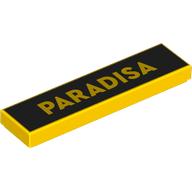 Lego Tile 1 x 4 with 'PARADISA' on Black Background Print / Yellow