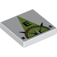 Lego Tile 2 x 2 with Compass East 'E' in Lime Pointer Print