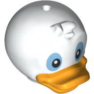 Lego Minifig Head Special, Duck with Forehead Tuft, Bright Light Orange Bill, Black and Medium Blue Eyes Print (Huey, Dewey, Louie) / White