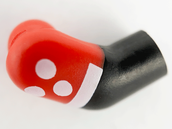Lego Arm, Right with Molded Red Short Sleeve and Printed White Dots and Cuff Pattern / Black