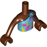 Lego Minidoll Torso Girl, Medium Azure Dress, Dark Pink/Yellow Shapes Print, Reddish Brown Hands / Reddish Brown