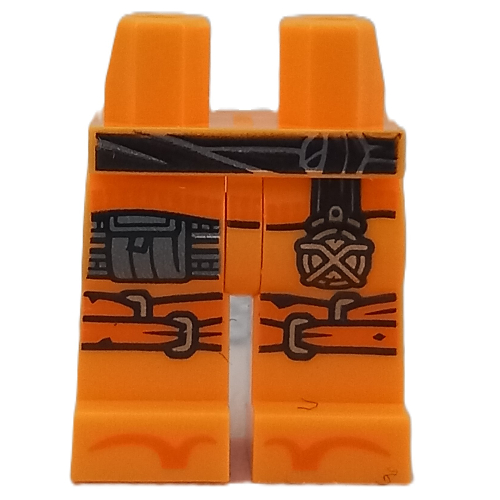 Lego Hips and Bright Light Orange Legs with Black Belt, Dark Bluish Grey Pocket, Gold Flask, Orange Knee Wraps print