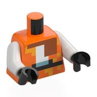 Lego Torso, Pixelated Dark Orange Hood, Black Belt, Pouch, White Front Print, White Arms, Black Hands