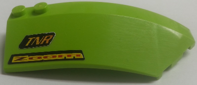 Lego Wedge 8 x 3 x 2 Open Right with 'TNR' and 'Zoom' on Black Background Pattern (Stickers) - Set 4589 / Lime