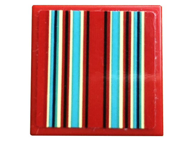 Lego Tile 2 x 2 with Black, White and Medium Azure Stripes Pattern (Sticker) - Set 10279