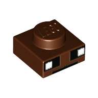 Lego Plate 1 x 1 with White and Black Squares/Eyes / Reddish Brown