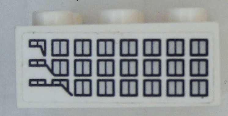 Lego Brick 2 x 3 with 24 Silver Windows with Dark Blue Outlines Pattern Model Right Side (Sticker) - Sets 40227 / 40318 / White