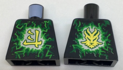 Lego Torso Ninjago Green and Lime Airjitzu Electricity and Gold Ninjago Logogram 'Energy', Dragon Symbol on Back Pattern / Black