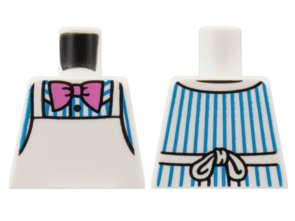 Lego Torso Shirt with Blue Pinstripes, Dark Pink Bow Tie, White Apron Pattern