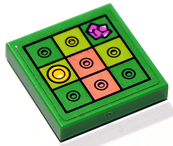 Lego Tile 2 x 2 with Heroica Game Board Section with Lime, Coral, Dark Pink and Yellow LEGO Parts Pattern (Sticker) - Set 41748