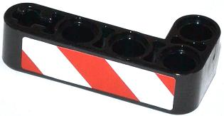 Lego Technic, Liftarm, Modified Bent Thick L-Shape 2 x 4 with Red and White Danger Stripes Pattern Model Left Side (Sticker) - Set 42008 / Black