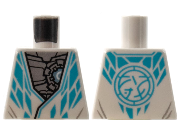 Lego Torso Tunic, Flat Silver Robot Chest, Medium Azure Diamond Trim and Core Logo on Back Pattern / White