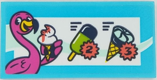 Lego Tile 2 x 4 with Ice Cream Menu and Dark Pink Flamingo Pattern (Sticker) - Set 41430