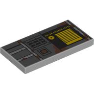 Lego Tile 2 x 4 with Yellow Dark Bluish Grey Panels, Grate, Coral Stains, 'SOLAR CHARGE LEVEL' Print