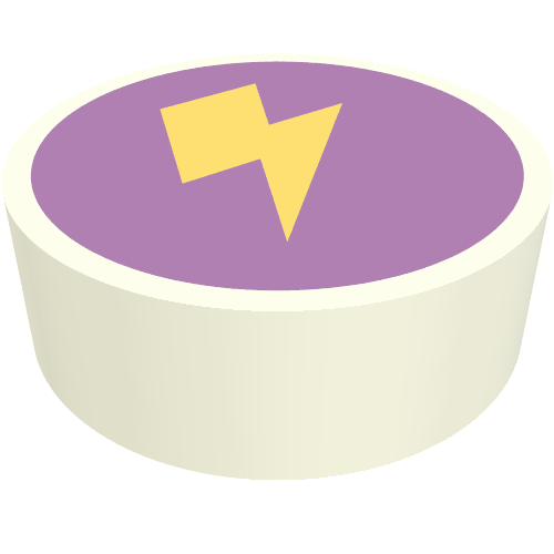 Lego Tile Round 1 x 1 with Yellow Lightning on Lavender Background Print