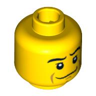 Lego Minifig Head, Crooked Smile, Eyebrows, White Pupils, Chin Dimple Print [Blocked Open Stud] / Yellow