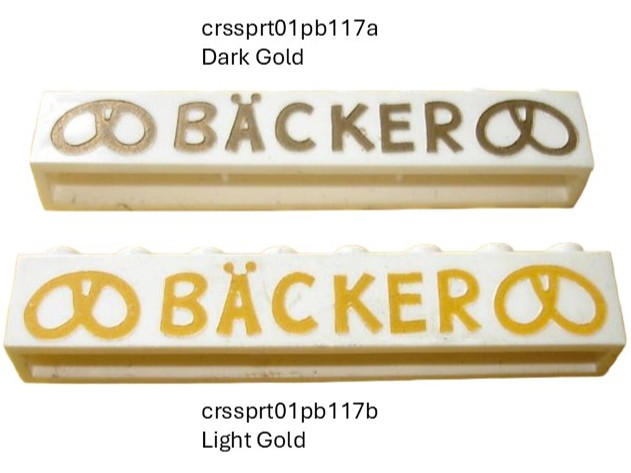 Lego Brick 1 x 8 without Bottom Tubes with Cross Side Supports with Gold 'BÄCKER' (BACKER) and Pretzels Wide Pattern (Undetermined Type)