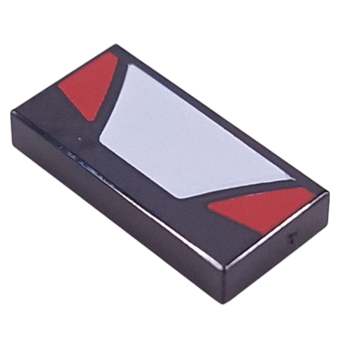 Lego Tile 1 x 2 with White Trapezoid, Red Triangles Print / Black