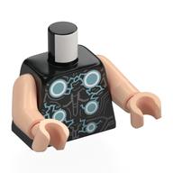 Lego Torso, Armor, Metallic Blue Circles, Lightning Print, Light Nougat Arms and Hands / Black