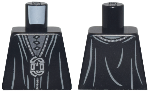 Lego Torso Robe with Dark Bluish Gray Folds and Silver Chain, Pendant, and 3 Clasps Pattern / Black