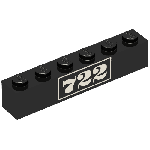 Lego Brick 1 x 6 with Gold '722' Print / Black