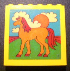 Lego Brick 1 x 6 x 5 with Horse, Sun and Clouds Pattern (Sticker) - Set 232 / Yellow