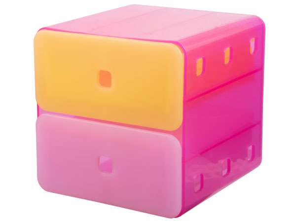 Lego Clikits Container, Drawer Unit with 12 Holes with Trans-Light Orange Drawer with Hole and Trans-Pink Drawer with Hole (clikits181 / clikits182)