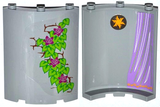 Lego Cylinder Quarter 4 x 4 x 6 with Star and Curtain on Inside and 4 Magenta Flowers, Leaves and Brick Wall on Outside Pattern (Stickers) - Set 41054