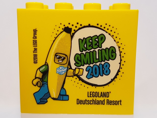 Lego Brick 2 x 4 x 3 with KEEP SMILING 2018 Legoland Deutschland Resort Pattern / Yellow
