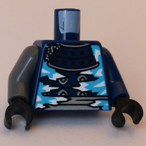 Lego Torso, Odd Arms, Samurai Armor, Silver Trim, White/Azure Icicles print, Left Dark Blue Arm, Right Dark Bluish Grey Arm, Black Hands / Dark Blue