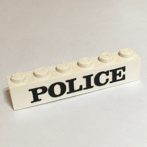 Lego Brick 1 x 6 with Bottom Tubes and 2 Lowered Cross Supports with 'POLICE' Serif Black Print [Embossed]