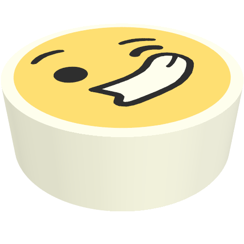 Lego Tile Round 1 x 1 with Yellow Wink, Smile Face Print / White