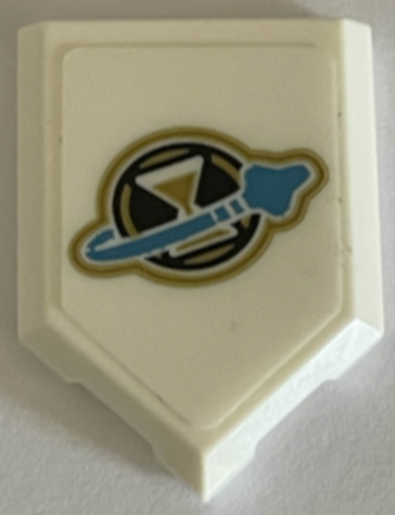 Lego Tile, Modified 2 x 3 Pentagonal with Gold Hourglass and Medium Azure Classic Space Logo Pattern (Sticker) - Set 71475