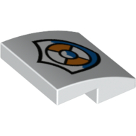 Lego Brick Curved 2 x 2 x 2/3 with Coast Guard Logo with Blue Waves and Life Preserver Print / White
