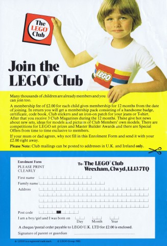 Lego 1982 Insert - Lego Club UK