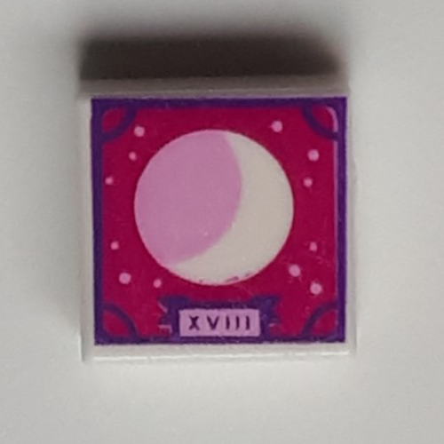 Lego Tile 1 x 1 with White/Lavender Moon, Magenta/Dark Purple Background Print