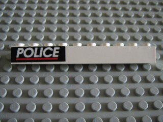 Lego Brick 1 x 10 with White 'POLICE' and Red Line on Black Background Pattern (Sticker) - Set 6598